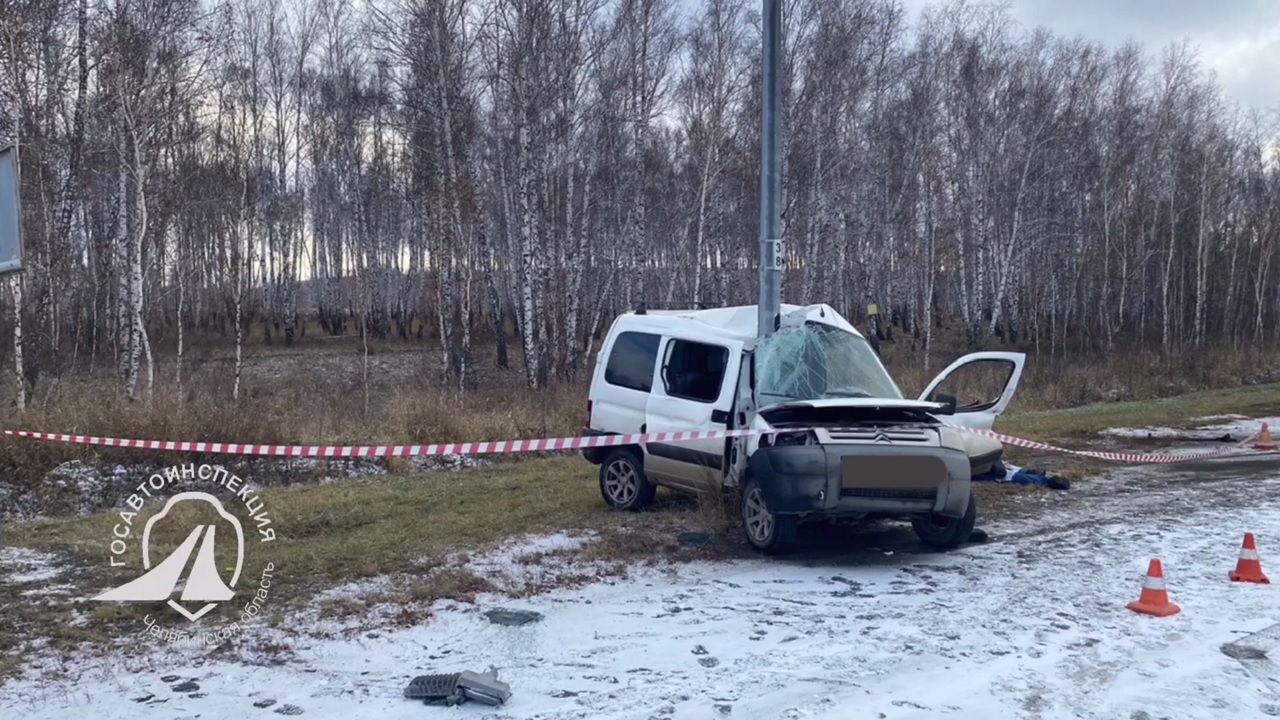 Водитель врезался в столб и погиб на трассе под Челябинском